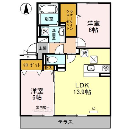 サンフィットハイツ十号館(2LDK/1階)の間取り写真