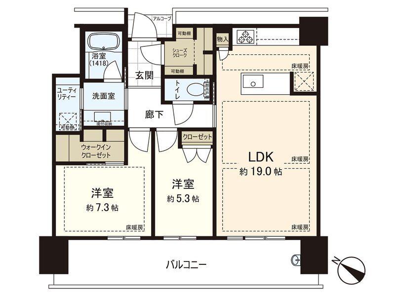 グランドメゾン福岡 THE CENTRAL LUXE(2LDK/13階)の間取り写真