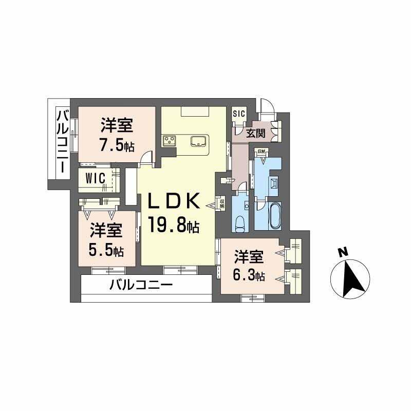 ワイエア平尾浄水(3LDK/2階)の間取り写真