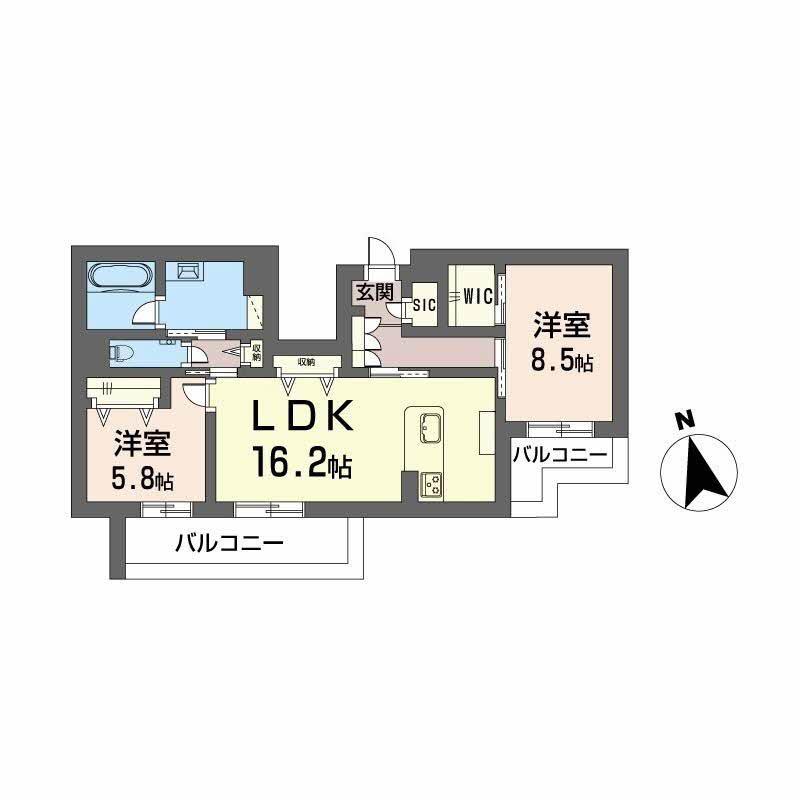 ワイエア平尾浄水(2LDK/2階)の間取り写真