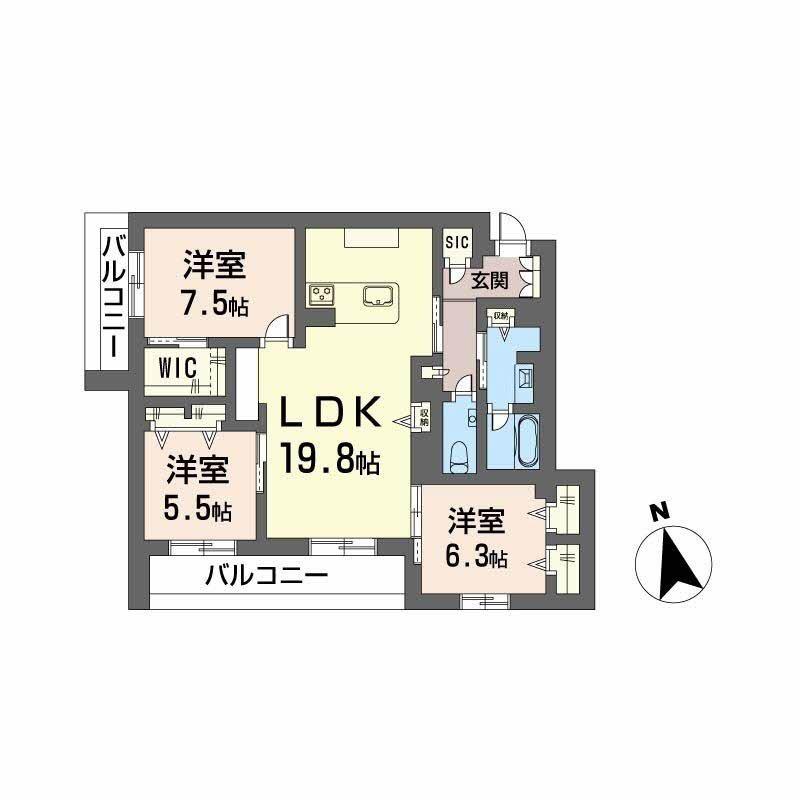 ワイエア平尾浄水(3LDK/3階)の間取り写真