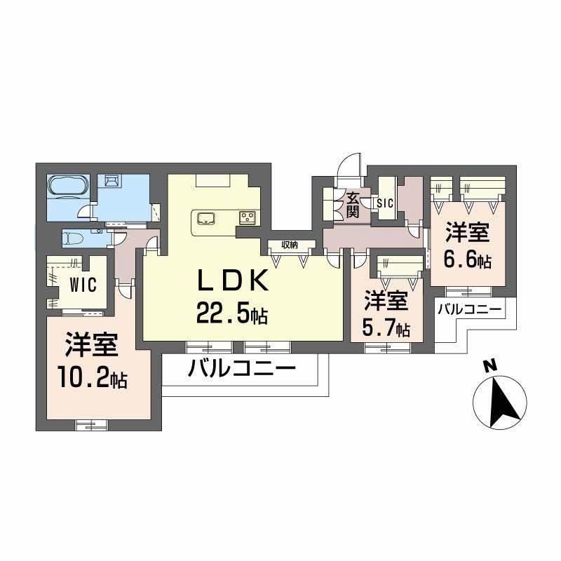 ワイエア平尾浄水(3LDK/4階)の間取り写真
