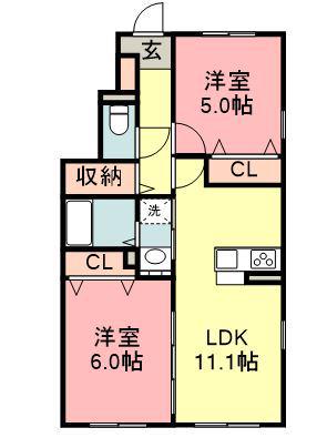 シャルマン青葉(2LDK/1階)の間取り写真