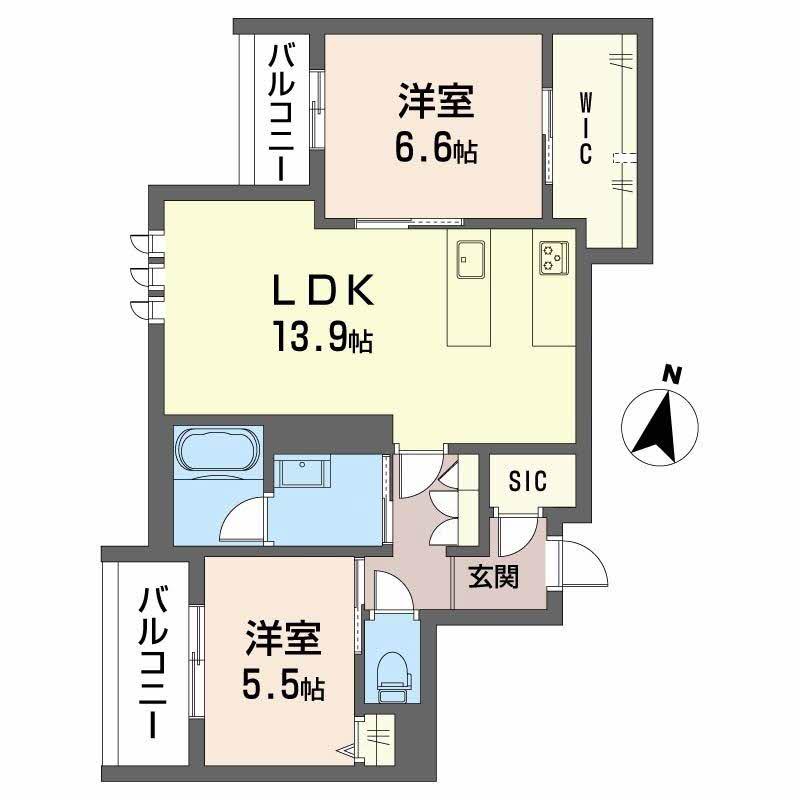シャーメゾングラン南福岡(2LDK/2階)の間取り写真