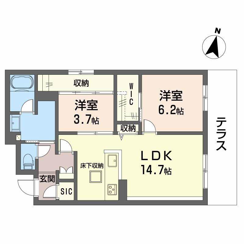シャーメゾングラン南福岡(2LDK/1階)の間取り写真
