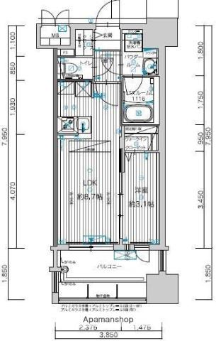 グランフォーレ千早マークスクエアウエストウイング(1LDK/2階)の間取り写真