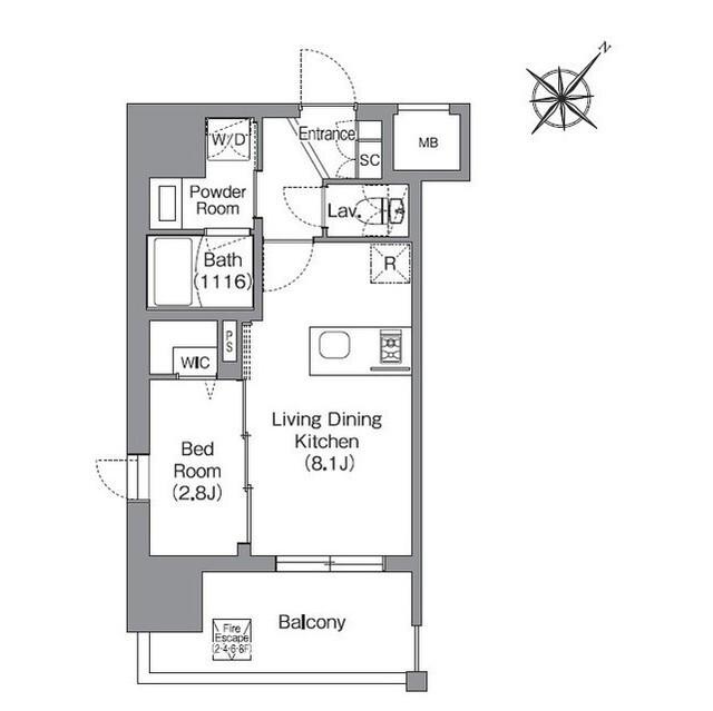 シーズンフラッツ渡辺通(1LDK/4階)の間取り写真