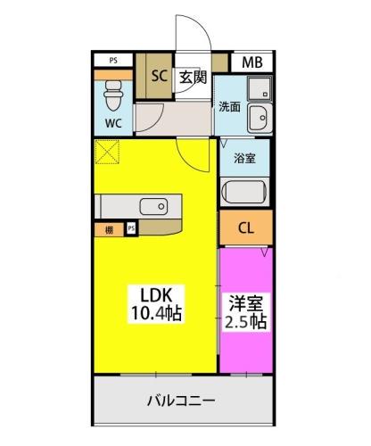 RAY GRAYD SHINONOME(1LDK/2階)の間取り写真