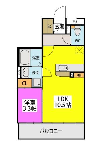 RAY GRAYD SHINONOME(1LDK/1階)の間取り写真