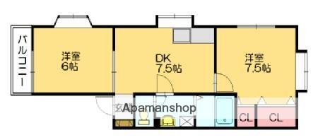 リバティハウス(2DK/1階)の間取り写真