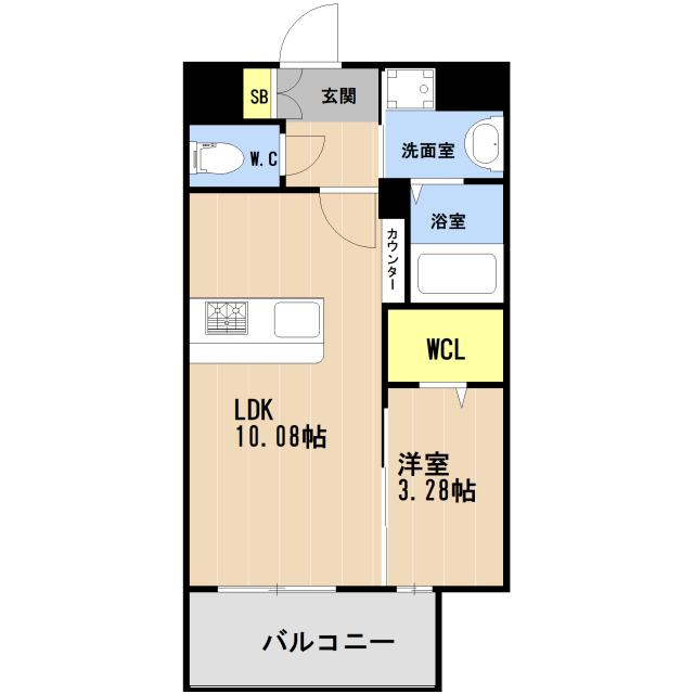 LIBTH箱崎宮前(1LDK/2階)の間取り写真