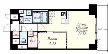 東那珂2丁目マンション(1LDK/13階)の間取り写真