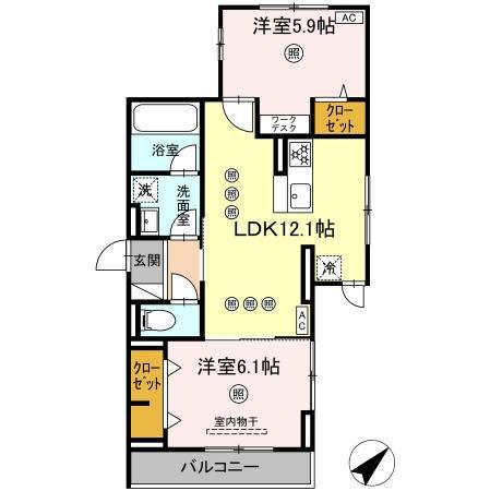DーRESIDENCE光丘町B棟 B棟(2LDK/2階)の間取り写真