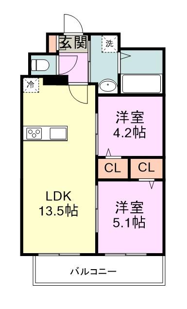ALUNA箱崎(2LDK/1階)の間取り写真
