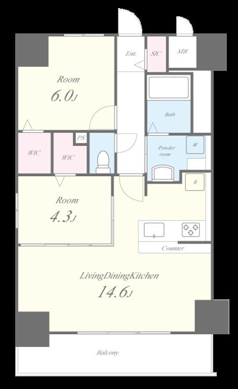 ル・シエール清水(2LDK/11階)の間取り写真