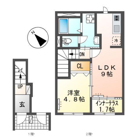アムール香椎駅前Ⅱ(1LDK/2階)の間取り写真