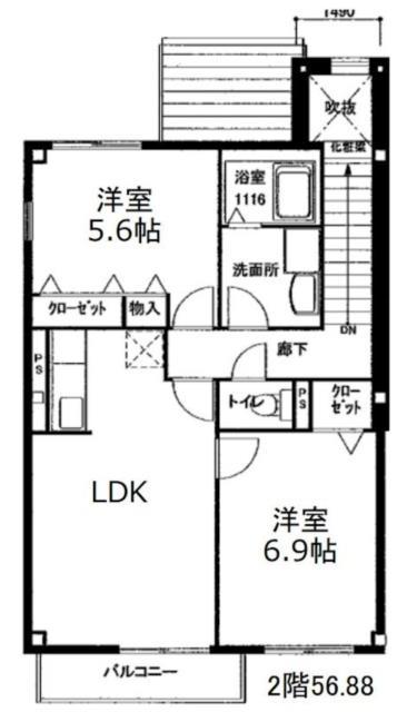 シャローム梅木A棟・B棟(2LDK/2階)の間取り写真