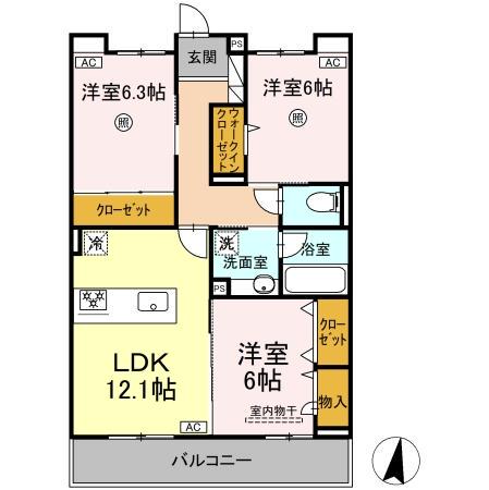 SINFARIA六本松(3LDK/3階)の間取り写真