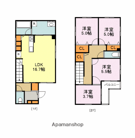 筥松1丁目戸建(3LDK/1階)の間取り写真