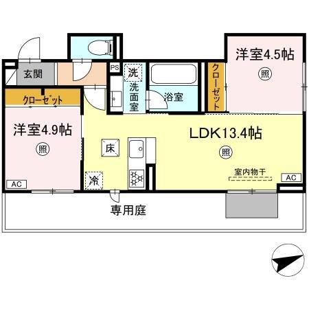 D-ROOM伊賀駅東(2LDK/1階)の間取り写真