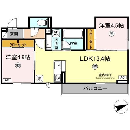 D-ROOM伊賀駅東(2LDK/3階)の間取り写真