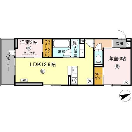 D-ROOM伊賀駅東(2LDK/3階)の間取り写真