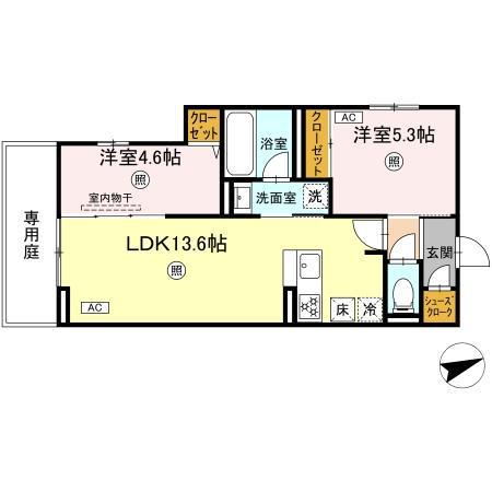 D-ROOM伊賀駅東(2LDK/1階)の間取り写真