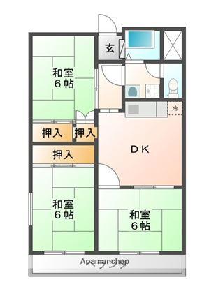 ハピネス岡村(3DK/4階)の間取り写真