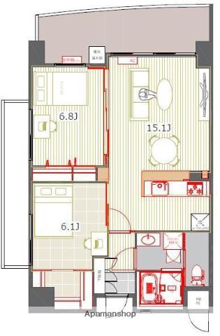 アントゥール薬院(2LDK/12階)の間取り写真