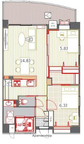 アントゥール薬院(2LDK/11階)の間取り写真