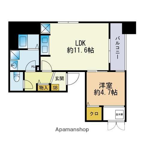 ネクストオーク大名(1LDK/12階)の間取り写真