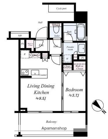 オープンレジデンシア薬院南(1LDK/2階)の間取り写真