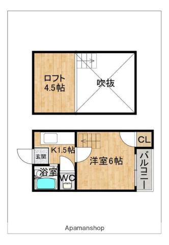 サンバレー唐人町(1K/1階)の間取り写真