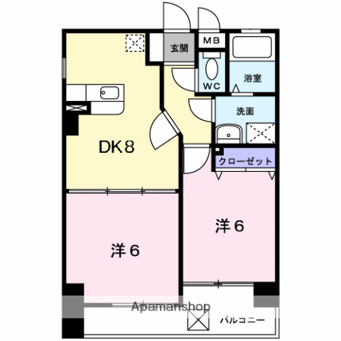 ペンディーオ小笹(2DK/3階)の間取り写真