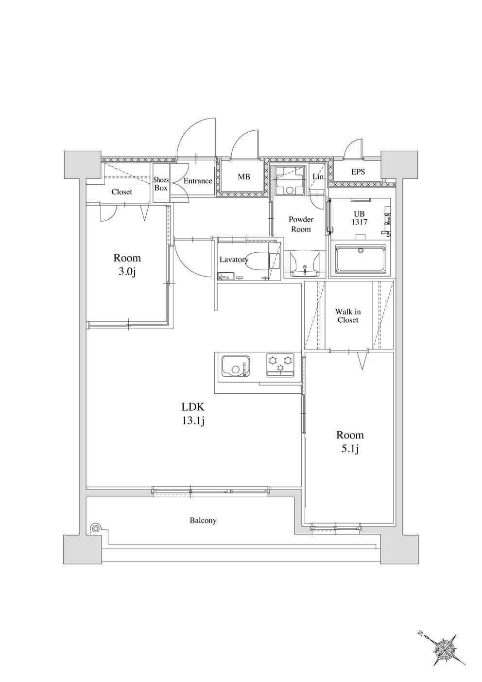 エンクレスト天神南PURE(2LDK/13階)の間取り写真