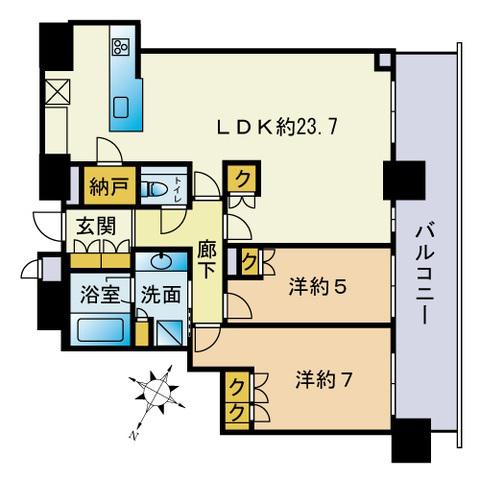 BRILLIATOWER西新(2LDK/15階)の間取り写真