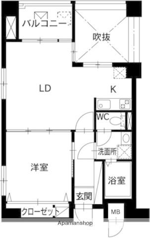 福岡市空港線 赤坂駅(福岡) 徒歩6分 8階建 築24年(1LDK/7階)の間取り写真