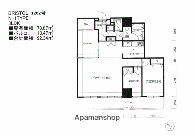 西新テングッドシティBRISTOL(3LDK/12階)の間取り写真
