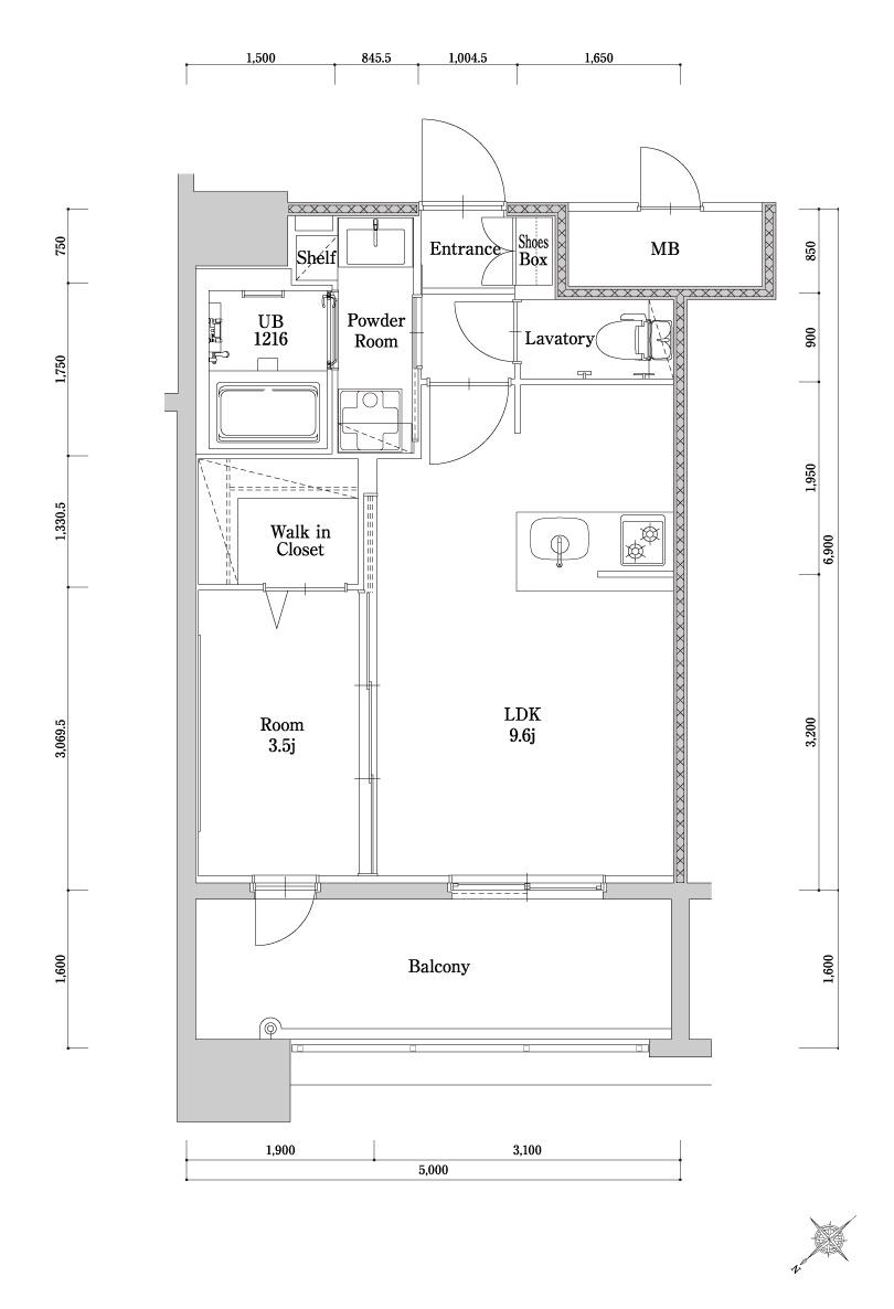 エンクレスト博多駅南GRACE(1LDK/3階)の間取り写真
