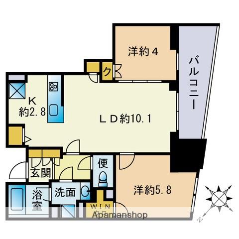 レーベン福岡天神ONE TOWER(2LDK/3階)の間取り写真