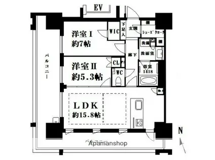 ブランシエラ赤坂はなみずき通(2LDK/9階)の間取り写真