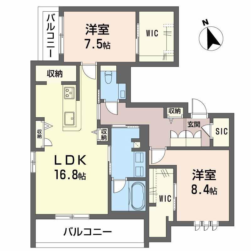 プレミアス城西(2LDK/2階)の間取り写真