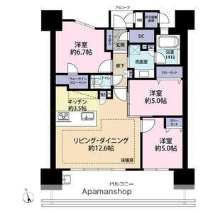 ブラントン大濠公園(3LDK/11階)の間取り写真