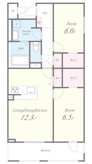 アルメノア西新(2LDK/2階)の間取り写真