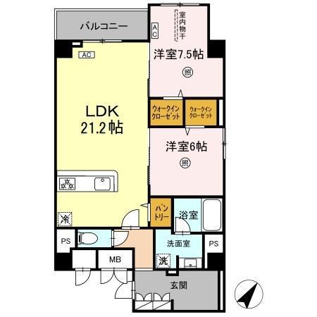 春吉2丁目D-ROOM(2LDK/7階)の間取り写真