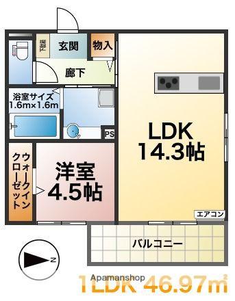 WOODS PEAK 大濠(1LDK/2階)の間取り写真