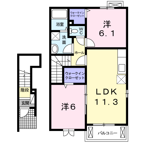 セレーノ洞海(2LDK/2階)の間取り写真