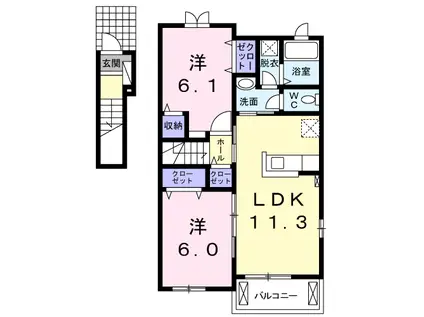 ウィステリア 壱番館(2LDK/2階)の間取り写真