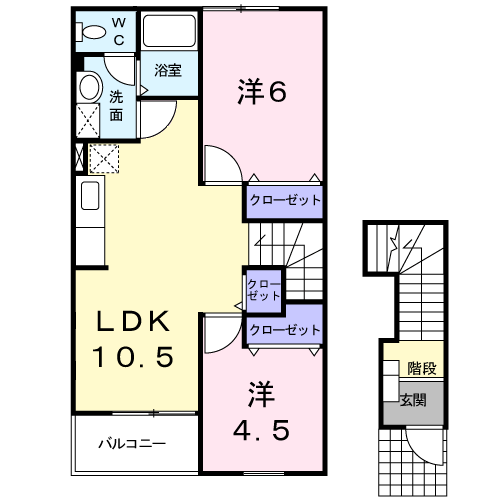 オードピュールⅠ(2LDK/2階)の間取り写真