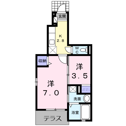 ソレイユ本城(2K/1階)の間取り写真